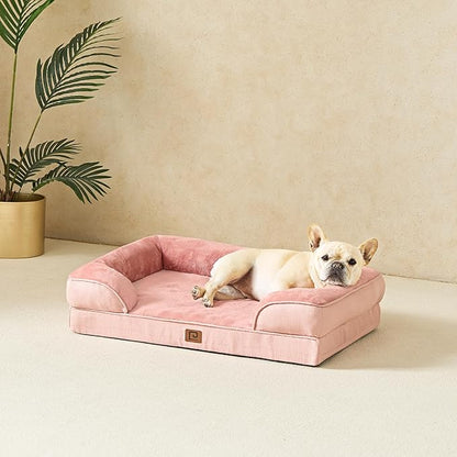 EHEYCIGA Orthopedic Dog Bed for Medium Dogs, Waterproof Memory Foam Medium Dog Beds with Sides, Non-Slip Bottom and Egg-Crate Foam Medium Dog Couch Bed with Washable Removable Cover, Dusty Pink