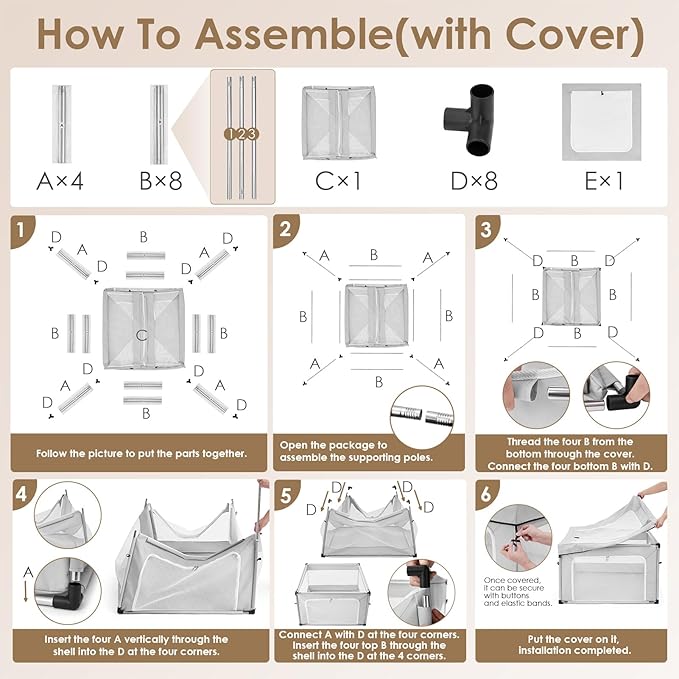 EHEYCIGA 42x42x26 Inches Puppy Playpen for Dogs & Cats Indoor or Outdoor - Dog Play Pen with Door, Dog Fence for Small Pets with Heavy-Duty Oxford & Steel Frame, with Cover