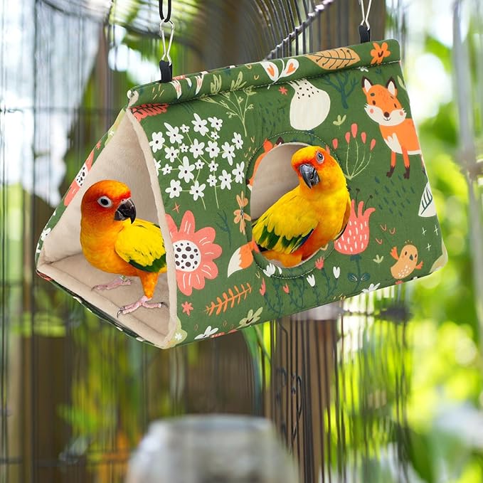 Rypet Winter Warm Bird Nest House - Hanging Hammock Velvet Shed Hut Cage Plush Fluffy Birds Hideaway Sleeping Bed Fuzzy for Parrot Parakeet Cockatiels Budgies Lovebird Mediumï¼_reenï¼