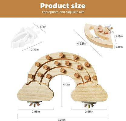 Bird Chew Toy with Screw Mount – Wooden Foraging Toy for Parrots, Cockatiels, Conures, Budgies, Finches, Small to Medium Birds, Secure Cage Attachment, Safe and Durable Design (Rainbow)