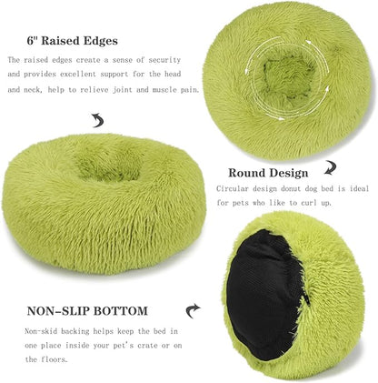 Small Dog Bed Calming Dogs Bed for Small Dogs Anti-Anxiety Puppy Bed Machine Washable Fluffy Luxury Anti-Slip Waterproof Mute Base Warming Cozy Soft Pet Round Bed