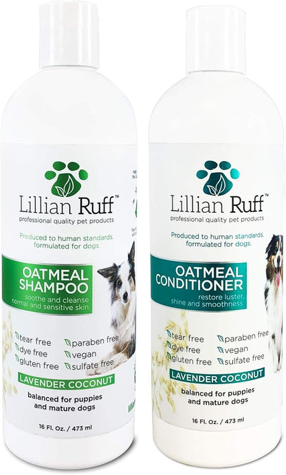 Lillian Ruff Calming Oatmeal Pet Shampoo & Conditioner for Dry Skin & Itch Relief with Aloe & Hydrating Essential Oils - Replenish Moisture & Deodorize - Dog Shampoo & Conditioner for Sensitive Skin