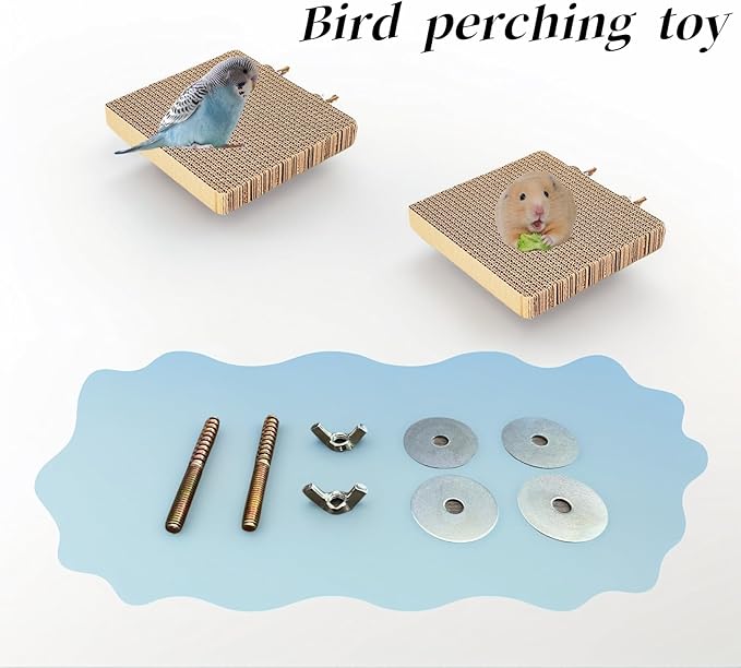 2PCS Bird Toys for Cage - Shredding & Foraging Platform Perch Stand, Safe Cardboard Chew Toys for Parakeets, Cockatiels, Conures, Parrots | Cage Attachment | Bird Cage Accessories