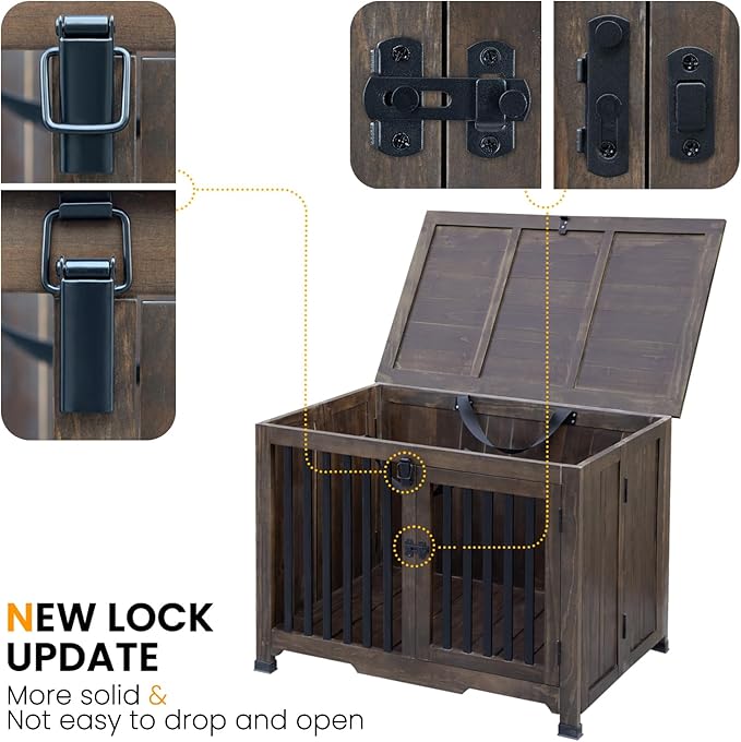 Wooden Dog Crate Furniture,Foldable and Portable Dog Kennel Furniture Indoor,Decorative Dog Crate End Table No Assembly.(Large,Rustic Brown)