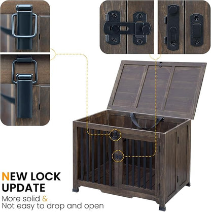 Wooden Dog Crate Furniture,Foldable and Portable Dog Kennel Furniture Indoor,Decorative Dog Crate End Table No Assembly.(Large,Rustic Brown)