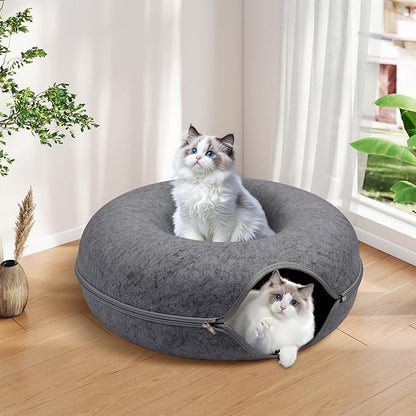 Cat Caves for Indoor Cats, Large Cat Tunnel for Multiple & Large Cats, Scratch Detachable Cave Bed, Kitten Donut Kitty Hideaway Up to 45 Lbs