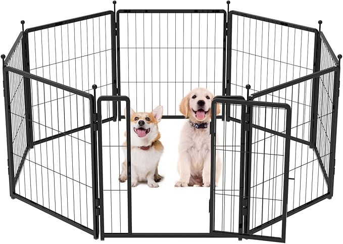 Dog Playpen for Indoor & Outdoor Use  Heavy-Duty Metal Pet Fence with Ground Stakes, Rounded Ball Tops for Safety, Stable & Foldable Design, Easy to Assemble 24 inch 8 Panels