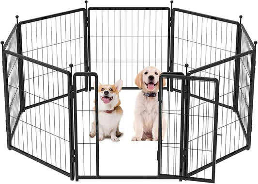 Dog Playpen for Indoor & Outdoor Use  Heavy-Duty Metal Pet Fence with Ground Stakes, Rounded Ball Tops for Safety, Stable & Foldable Design, Easy to Assemble 24 inch 8 Panels