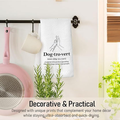 Dogtrovert Dog Kitchen Towels, Dog Lover Mom Gifts for Women Dish Towels for Kitchen Drying, Puppy Pet Lover Gifts Hand Towels for Bathroom, 16x24 Inch