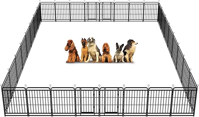 Dog Playpen Outdoor 32 Panels Heavy Duty Dog Fence 40" Height with Thick Pipe Anti-Rust with Doors Portable for RV Camping Yard, Total 72FT, 412 Sq.ft, Snowy Black