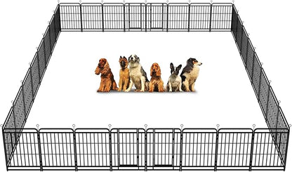 Dog Playpen Outdoor 32 Panels Heavy Duty Dog Fence 40" Height with Thick Pipe Anti-Rust with Doors Portable for RV Camping Yard, Total 72FT, 412 Sq.ft, Snowy Black