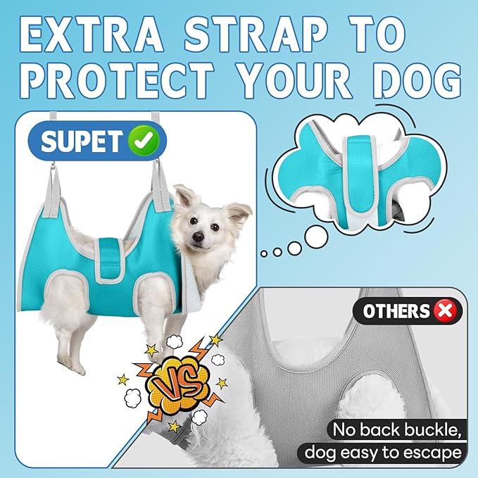 Supet Dog Grooming Hammock Harness, Relaxation Sling for Nail Trimming with Thick Fabric Back Support, Helper Dog Hammock for Nail Trimming Clipping