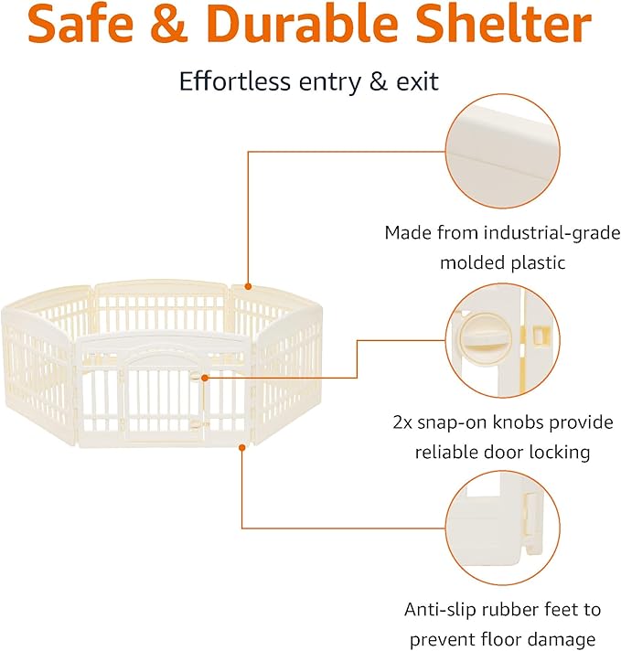 Amazon Basics 6-Panel Indoor Pet Dog Hexagonal Playpen, Puppy Playpen with Door, Easy Assemble Easy Storing, 24 in, Beige