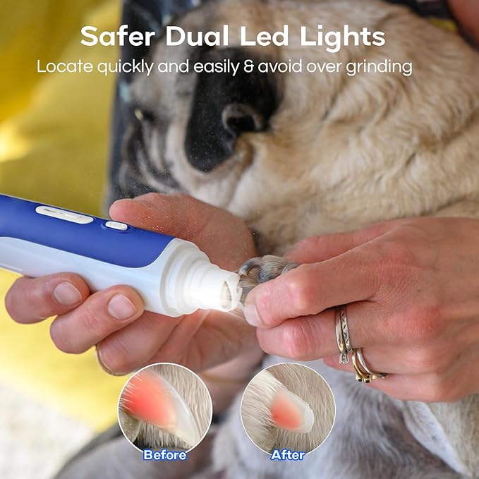 2 in 1 Dog Nail Grinder & Dog Nail Clippers Trimmers with LED Light, 3-Speed Pet Nail Clippers for Small Medium Large Dogs Cats, Dog Nail Grinder Set Quiet & Safety
