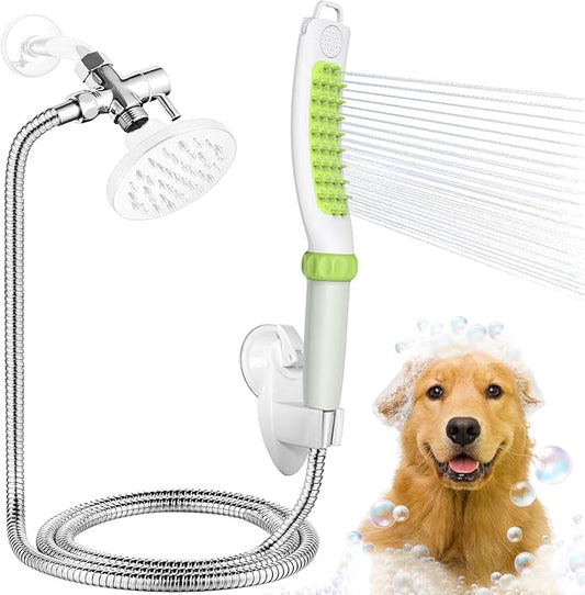 Dog Shower Attachment, Rubber Dog Grooming Bath Brush for Long & Short Haired Dogs and Cats, Pet Hair Scrubber For Washing, Deshedding, Massage