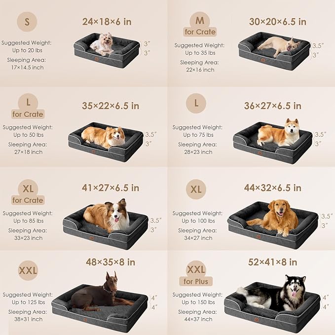 EHEYCIGA Orthopedic XL Dog Beds, Waterproof Memory Foam Dog Bed for Extra Large Dogs, Non-Slip Bottom and Egg-Crate Foam Big Dog Couch Bed with Washable Removable Cover, Dark Grey