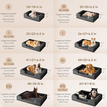 EHEYCIGA Orthopedic Dog Beds for Large Dogs, Waterproof Memory Foam Large Dog Bed with Sides, Non-Slip Bottom and Egg-Crate Foam Large Dog Couch Bed with Washable Removable Cover, Dark Grey