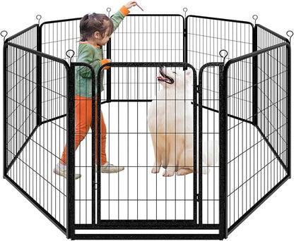 Dog Playpen Outdoor Extra Wide 8 Panels Heavy Duty Dog Fence 40" Height Anti-Rust with Doors Portable for RV Camping Yard, Total 21FT, 35 Sq.ft, Snowy Black