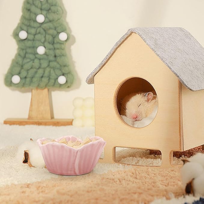 Small Ceramic Hamster Bowl, Easy to Clean Anti Flipping Hamsters Food and Water Bowl, Small Animal Bowls for Dwarf Hamster, Parrots (Yellow+Green, s,2pcs)