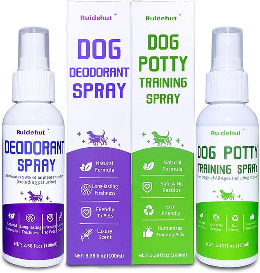 Dog Potty Training Spray & Dog Deodorant Spray, Assisted Puppy Potty Trainingï¼_liminate Dog Urine Odor, (3.38 Fl Oz Spray Set)