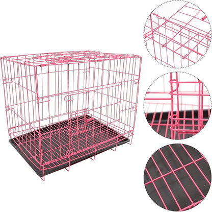 POPETPOP Large Dog Crate Pet Folding Cage Collapsible Dog Cage Indoor Outdoor Dog Crate Small Metal Wire Dog Crate with Leak- Pan Portable Pet Cage for Puppy Cat Rabbit Dog Kennel