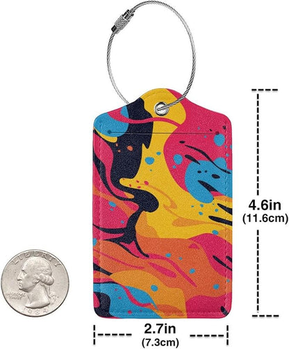 2 Pcs Art Colorful Graffiti Luggage Tag for Suitcase, Identifiers Privacy Cover ID Label with Steel Loop, Cute Style Pop Art Background Tags Birthday Gifts for Men Women Outdoor Travel