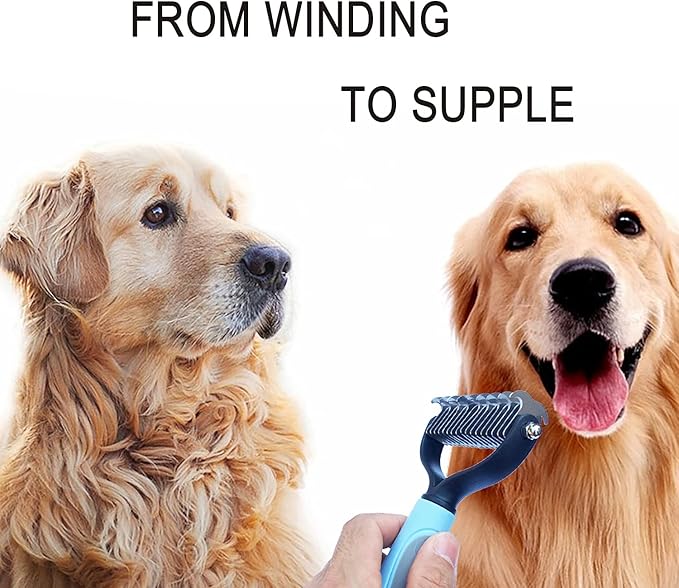 Double Sided Undercoat Rake Comb - Pet Grooming Tool for Dog and Cat Shedding and Dematting, Flea Comb Set (Blue/16 tooth)