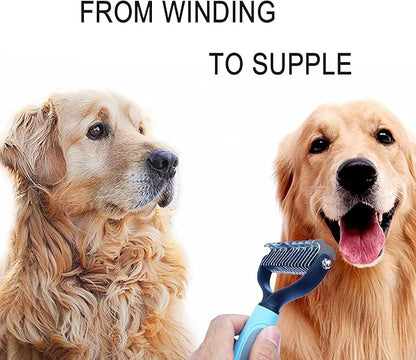 Double Sided Undercoat Rake Comb - Pet Grooming Tool for Dog and Cat Shedding and Dematting, Flea Comb Set (Blue/16 tooth)