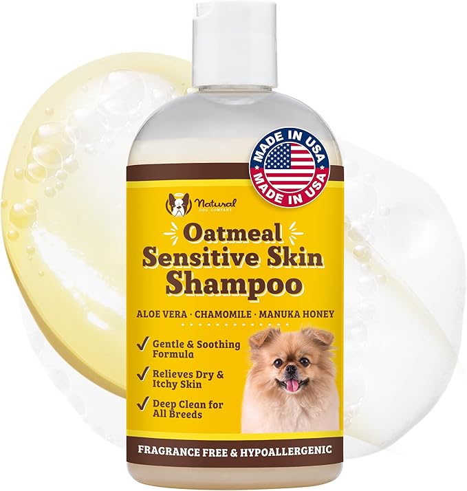 Natural Dog Company Oatmeal Shampoo for Dogs with Sensitive Skin, Ideal Anti Itch and Puppy Shampoo Oatmeal Itch Relief Dog Dandruff Shampoo, Aloe Itchy Skin Relief for Dogs 12 oz
