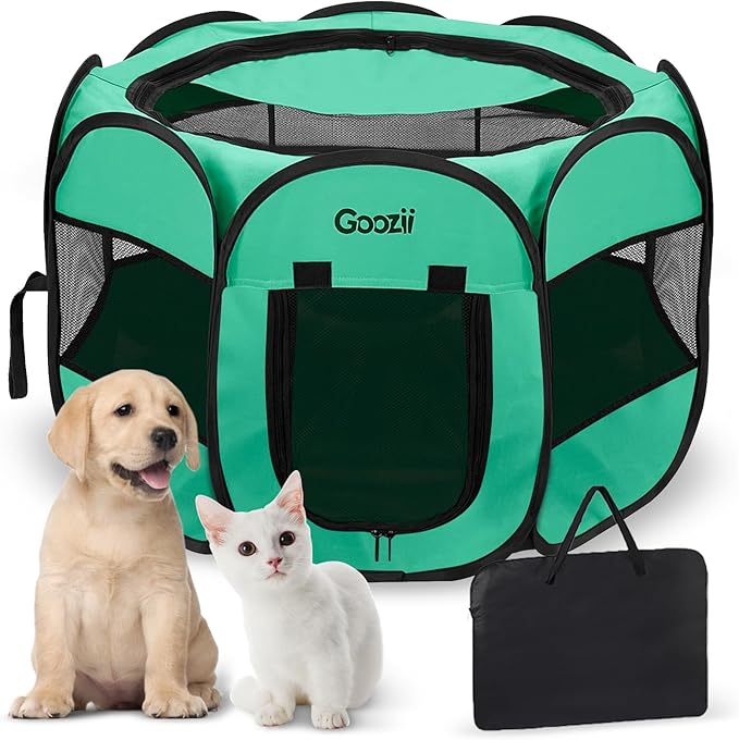 Portable Dog Playpen for Small Dogs Indoor Outdoor, Collapsible Pop Up Puppy Cat Kitten Play Pen Tent Cage Enclosed, Foldable Pet Crate Kennel with Zipper Top Gate for Car Travel - Green