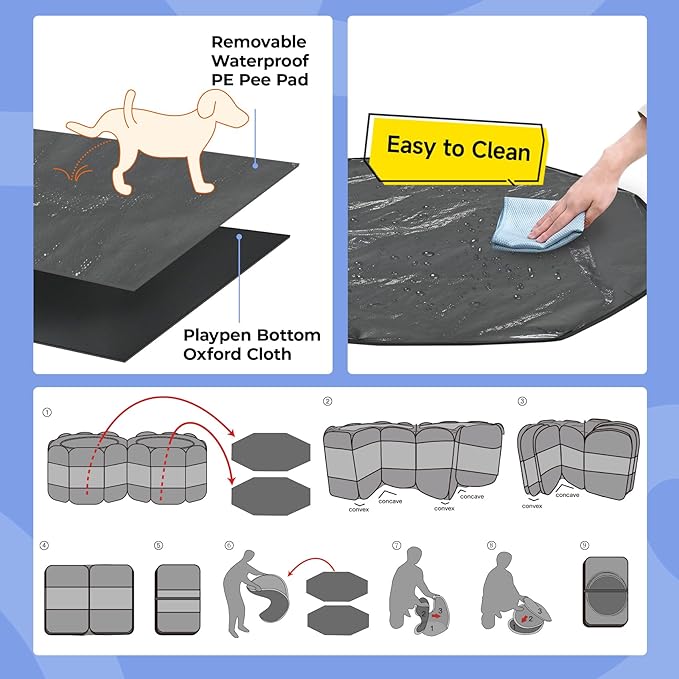 2-in-1 Dog Playpen, 58'' Pop Up Cat Puppy Pet Playpen Indoor/Outdoor Cats Enclosed, Cat Dog Tent Crate Cage Kennel, Portable Playpen for Kitten, Small Animals Play Pen(S, 58" Lx29 Wx17 H)