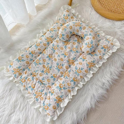 Pet Pillow Floral U-Shaped Pillow for Dogs, Soft Dog Neck Pillow, Small Animal Pillow for Cat Dog Raabits, Pet Neck Pillow for Upper Spine Calming Support (Yellow Flower Rabbit)