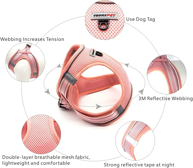 Dog Harness and Leash Set, Step in no Pull Dog Harness Adjustable Reflective Padded Mesh Fabric Dog Vest for Extra-Small/Small Medium Dogs and Cats-XS-Pink