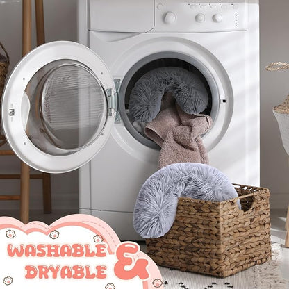 Sweetude 2 Pcs Cat Pillow for Indoor Cats and Dogs Ultra Soft Fluffy Pet Calming Toy Half Donut Cuddler Pillow U Shaped Pet Neck Pillow Calming Puppy Pillow Joint Relief Cervical Protection