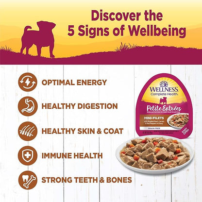 Wellness Petite Entrees Mini Fillets Grain Free Natural Wet Small Breed Dog Food, Roasted Beef, Carrots & Red Peppers, 3-Ounce Cup (Pack of 24)