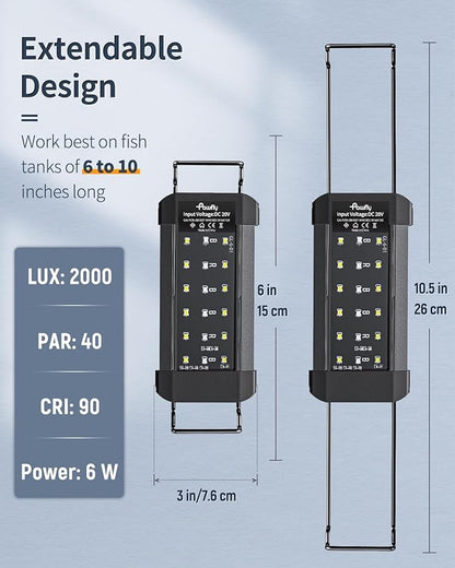 Pawfly 6 W Aquarium LED Light for 6" to 10" Fish Tanks Extendable Fish Tank Light with Full Spectrum Brilliant White Blue Red Lights with Daytime & Night Modes and Adjustable Brightness