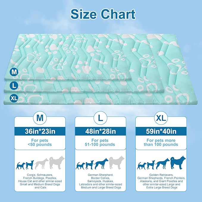 BEAUTYZOO Upgrade Dog Cooling Mat Extra Large, Reversible Self-Cooling Mat for Dogs, Thicken Pet Ice Cool Pad Blanket for Summer Kennel Sofa Bed Floor Car Seat, Machine Washable&Foldable, 36"x23"