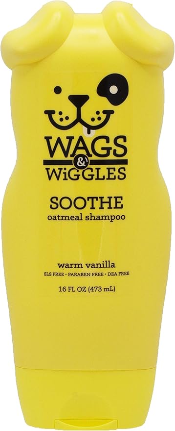 Wags & Wiggles Soothe Oatmeal Dog Shampoo in Warm Vanilla Scent | Oatmeal Dog Shampoo for All Dogs With Dry, Itchy, and Sensitive Skin | Dog Supplies, 16 Ounces