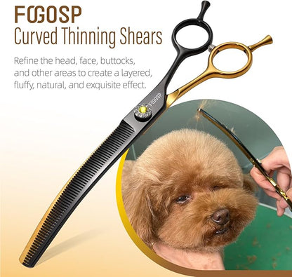 45°Curved Dog Grooming Scissors Curved Thinning Shears 2PCS Combo(Black&Gold)