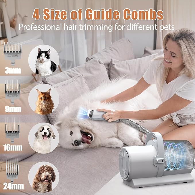 Dog Grooming Vacuum, Pet Grooming Kit with Dog Clippers, 2.5L Dust Cup 11000Pa Dogs Vacuum for Shedding Grooming, 5 Grooming Tools Home Cleaning in 1, Low Noise Pet Grooming Vacuum for Dogs, PG50