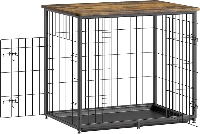 VEVOR 27" Dog Crate Furniture With Double Doors, 2-in-1 Decorative Wooden Kennel End Table, Removable Tray, Holds up to 30 lbs for Small, Medium Dogs - Brown