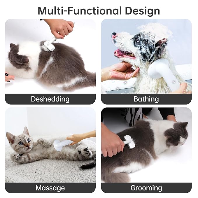 2PC Dog Bath Brush w/Soap Dispenser - Deshedding & Massage for Dogs/Cats (Pink)