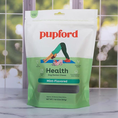 Pupford Dental Chews for Dogs | Freshens Breath, Scrapes Plaque, Safe for Gut | Healthy, Limited Ingredient, All Natural |Yummy & Made in USA | Free Training Resources | 14 Count