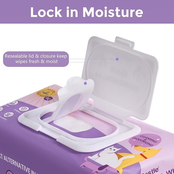 Dog Wipes, 100 Count Pet Grooming Wipes, Conditioning Shine Coat, Cleaning and Deodorizing, Pet Wipes for Dogs & Cats, for Sensitive Skin (Lavender)