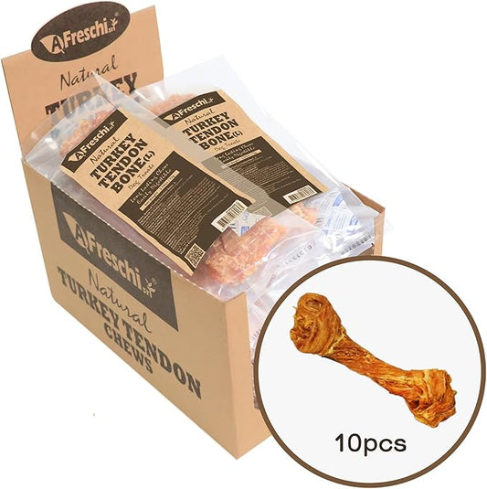 Afreschi Natural Turkey Tendon Bone (L) 10 Units/Box, Dog Treats for Signature Series, All Natural Human Grade Puppy Chew, Turkey Sourced from USA, Hypoallergenic, Rawhide Alternative