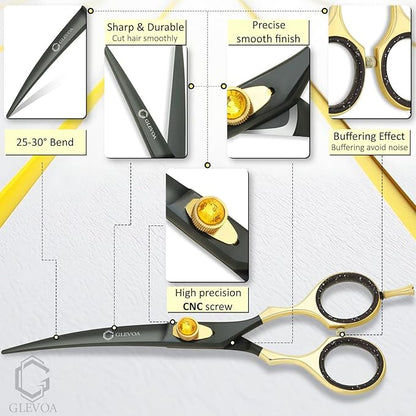 Dog Grooming Scissor - Professional Down-curved Shear with Ergonomic Handle Japanese Stainless Steel Trimming Scissor for Dogs, Cats and Other Pets, Sharp (Straight Curved)