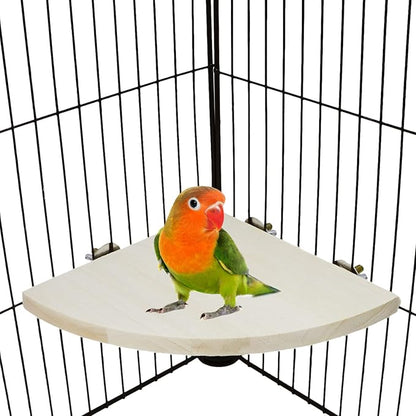 Wontee Bird Perch Stand 2 Pack Wooden Platform Corner Ledge for Budgies Cockatiels Conures African Greys Rats Gerbils Chinchillas Squirrels (M (6.7"x6.7")