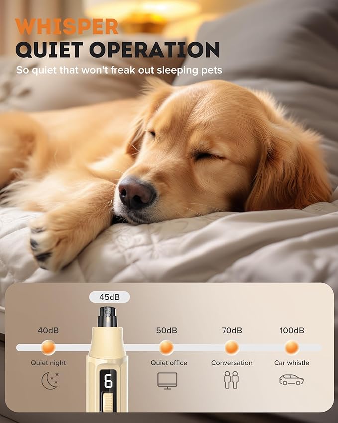 YABIFE 7-Speed Dog Nail Trimmers, Professional Dog Nail Grinder with Light - Heavy Duty Pet Nail Grinder for Dogs/Cats/Birds/Small Animals - Whisper Quiet, Single Hand Operation