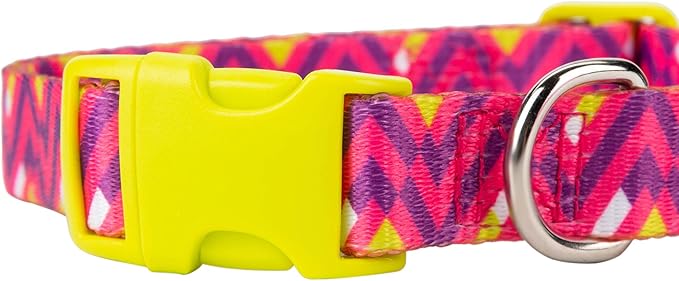 Mile High Life Dog Collar | Cute Puppy Collars | Lightweight Girl Dog Collar | Soft Boy Dog Collars | w Geometric Ocean Wavy Pattern (Pink/Purple, Large)