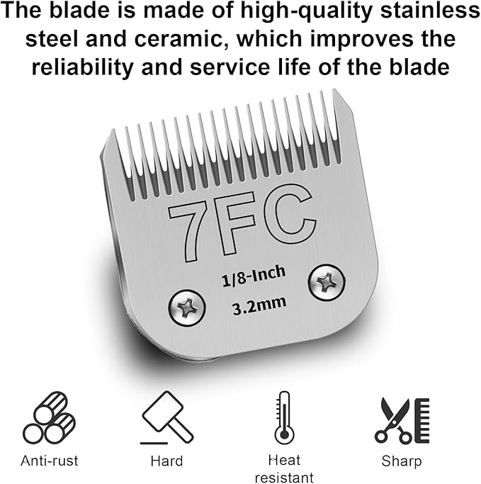 7FC Detachable Pet Clipper Replacement Blades Compatible with Andis/Oster A5/Wahl KM10 Series Dog Clipper,Made of Ceramic Blade & Stainless Steel Blade,Size 7FC Cut Length 1/8-Inchï¼2 Packï¼